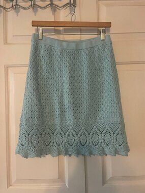 Athleta Coastal Boho Crochet Knit Skirt - teal Cotton Lined Women's M